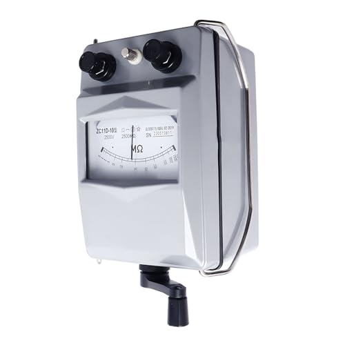 Image of 2500V Insulation Tester, Hand Crank Ground Ohm Meter, Aluminum Case Megohmmeter, 0-2500 Measuring Range, Portable with Stainless Steel Handles