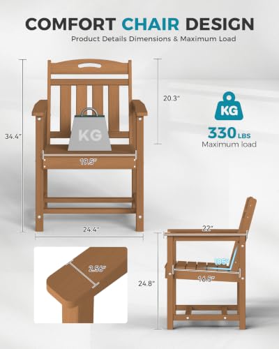 Image of Ciokea Outdoor Patio Dining Chair Set of 2, HDPE Porch Chairs for Dining Table, All-Weather Durable Outdoor Furniture for Backyard, Poolside, Lawn & Garden, Teak