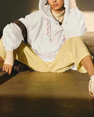 Gacaky Womens Oversized Fleece Pullover Casual Fall Winter Warm Side Zipper Slit Button Down Hoodies Fashion Outfits Clothes4