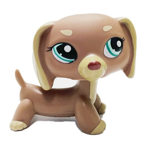 Cream Tan Brown Shorthair Dachshund Dog Teckel Blue Eyes Mini Pet Shop - Little Pet Shop Puppy Action Figure Rare Old LPS Toys Blue Eyes Dog Toys for Kids Animal Toy for Girls & Boys