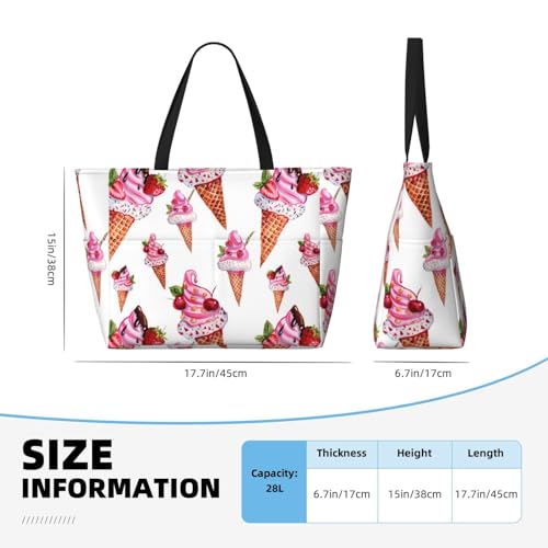 Pink Summer Ice Cream Large Beach Bag Waterproof Sandproof Swim Tote Pool Bag For Women With Zipper3