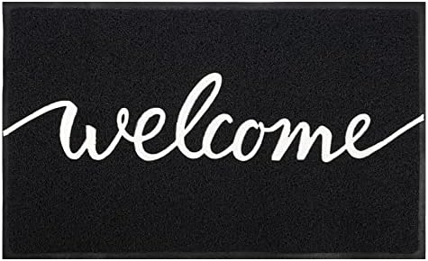 Door Mat Ribbed Black - Indoor Outdoor Floor Doormat Rug Entryway Welcome Mats - Entrance Shoe Scraper, (Black)