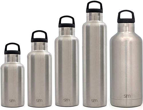 Simple Modern Insulated Water Bottle with Handle Lid Reusable Ascent Narrow Mouth Stainless Steel Thermos Flask, 20oz Handle Lid, Simple Stainless