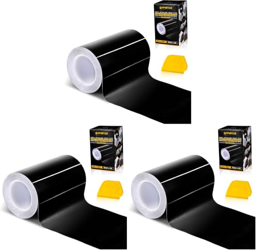 Image of Spurtar Gloss Black Vinyl Wrap 4 Inch x 20ft Air-Release Adhesive Car Vinyl Tape Chrome Delete Wrap Roll DIY Car Exterior Decoration Door Edge Guard Vehicle Detailing Paper 10CM x 6M (Pack of 3)