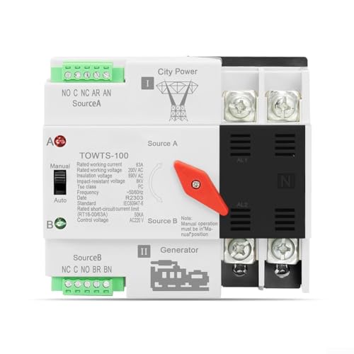 Interruttore di trasferimento automatico e manuale da 100 A a doppia potenza con commutazione rapida 0,05 s, protezione da sovratensione/sottotensione, generatori e fotovoltaico solare per