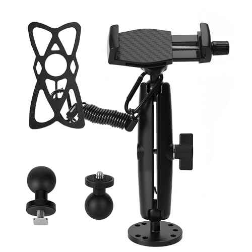 Kayak Phone Holder & Camera Mount 360 Adjustable Phone Holder with Traction spring and silicone fixing sleeve Long Arm Kayak Phone Mount with 2 1 Screwball Track Mount Fits GearTrac&Track Systems