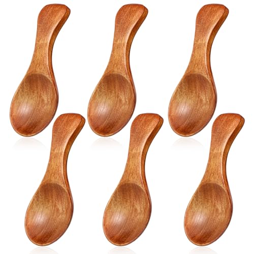 6 Pcs Small Wooden Spoons, Short Handle Wooden Serving Utensils, 3.2 Inch Small Wood Teaspoon, Tiny Spoons for Cooking, Spices, Sugar, Jam, Honey, Coffee