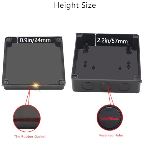 Image of Junction Box, Reserved Holes Electrical Boxes Waterproof IP65 ABS Plastic Electrical Power Cord Enclosure Project Box Black 7.9 x 7.9 x 3.1 inch(200x200x80mm)