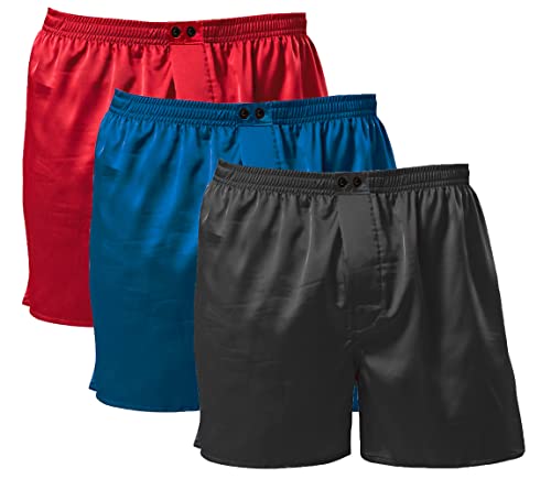 Mens Satin Boxers Shorts Silk Pajama Shorts Sexy Lounge Underwear with Button Fly