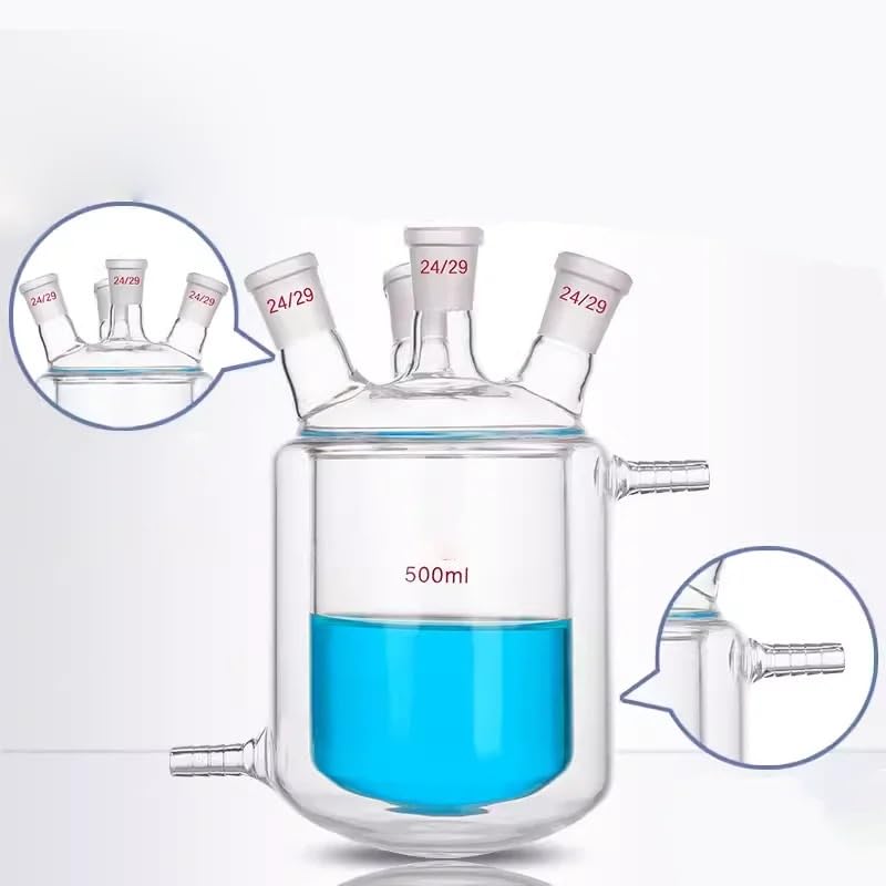 Probeta graduada de vidrio, Vidrio de borosilicato del matraz reacción laboratorio cuatro bocas con doble camisa 100-1000 ml(100ml 24X24X24X24)