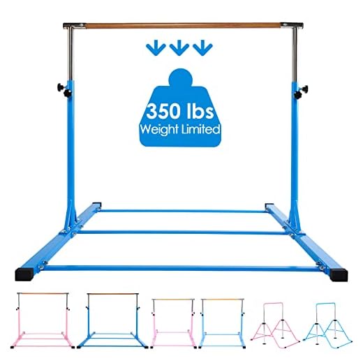 Dai&F Horizontal Gymnastics Bar for Kids,Height Adjustable Junior Training Bar,Kip Bar Ideal for Gymnasts 1-4 Levels, 300 lbs Weight Capacity Blue