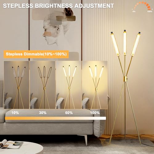 Image of Lightdot LED Tripod Floor Lamps for Living Room, Stepless Dimmable Modern Standing Tall Lamp with 360 LED LampHead,Mid Century Industrial Floor Lamp for Bedroom /Sofa Beside /Corner Decor-Gold