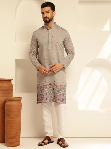 Image of SOJANYA (Since 1958 Men's Festive Cotton Silk Designer Kurta with Daman Embroidered Detailing | Perfect for Navratri, Diwali & Special Occasions