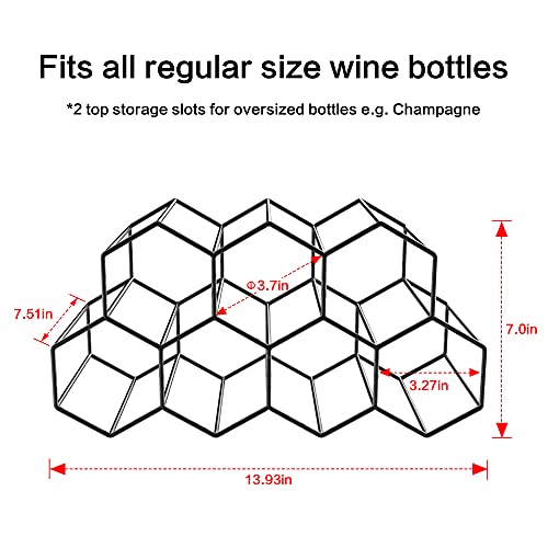 Countertop Wine Rack Freestanding, Small Wine Holder Stand Metal Wine Rack Honeycomb, Black 9 Wine Bottle Holder Organizer For Water Bottle, Tabletop Wine Storage Holder Rack For Home Kitchen Bar #TOP6