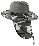 JFH Group Wide Brim Men Safari/Outback Summer Hat With Neck Flap (Large, Urban/City Camo)