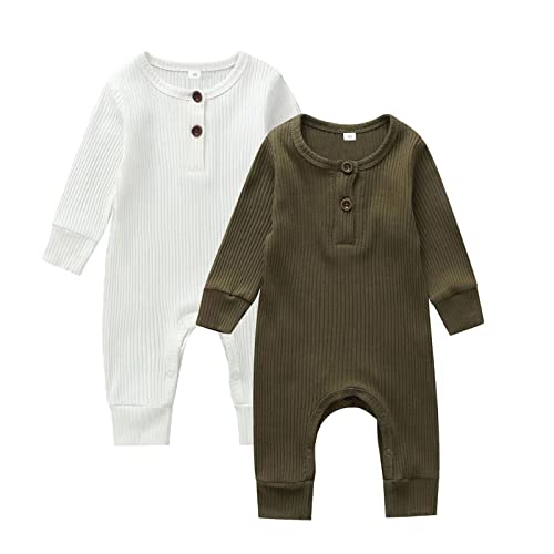 Infant Baby Boy Girl 2 Pack Solid Romper Ribbed Knit Short Long Sleeve One Piece Jumpsuit Clothes Sets…