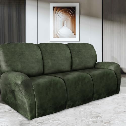 Image of ANARACHON Leather Look Recliner Couch Cover 8-Piece Recliner Sofa Slipcovers 3 Seater for Reclining Couches Furniture Protector Spandex Fabric Washable (Recliner Sofa, 03Tawny)