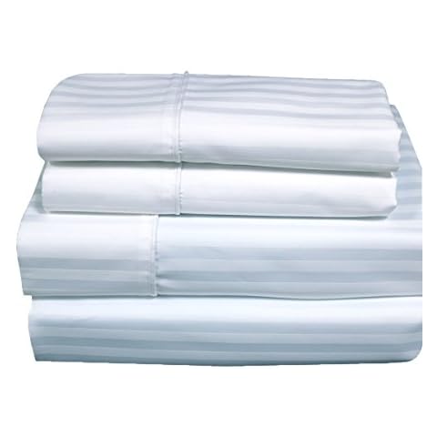 Stripes White 300 Thread Count Twin Extra Long size Sheet Set 100 % Cotton 3pc Bed Sheet set (Deep Pocket) By Wholesalebeddings Cover