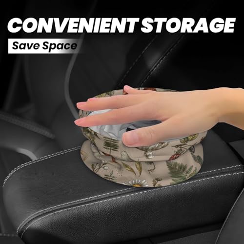 Image of Car Trash Bag Vintage Mushroom Forest Plants Waterproof Trash Small Car Can Portable Collapsible Car Garbage Can Hanging for Back Seat Floor or Hanging Headrest Car Decor Road Trip Essentials