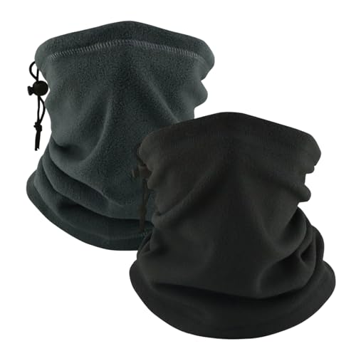 KASLCWA 2 Pièces Cache-Cou, Polaire Thermique, Coupe-Vent Élastique, Tour de Cou Tubulaire, Multifonctionnel Bandana pour Cyclisme Ski Randonnée Moto Course à Pied pour Homme Femme(Noir, Gris)