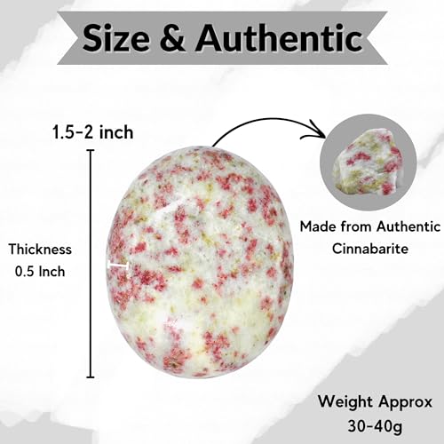 Image of Amazing Gemstone Cinnabarite Crystals and Healing Stones - Large Palm Stone Crystals Piedra - Crystal for Good Luck, Balanced Positive Energy, Meditation - Unique Stocking Stuffers Gifts for Women