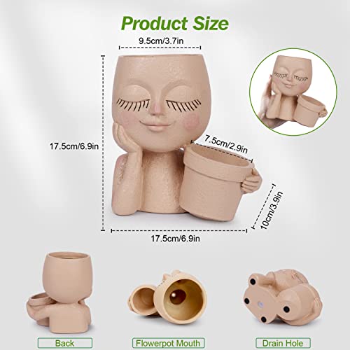Lhocm Face Plant Pot - Double Flower Pots For Indoor Outdoor Plants Resin Head Planter With Drainage Hole Cute Lady Face Plant Pots, Unique Garden Decoration Planters #TOP2