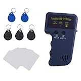 Handheld RFID Reader Writer 125kHz, ID Card Reader Writer Device for T5577 & EM4305 Chip, with 5 T5577 Key Fobs + 5 writable Cards, for Access Control, Parking Cards, Hotel Keys (Battery Not Included)