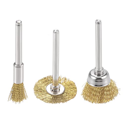 Image of uxcell Wire Brushes Wheels Brass Pen-Shape Bowl-Shape T-Shape Kit Accessories for Rotary Tools 9pcs