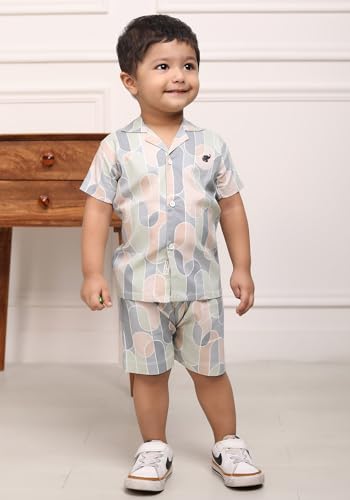 Image of POLKA TOTS Cotton Half Sleeves Shirt With Shorts, All Over Print Cord Set for Baby Boy Kids