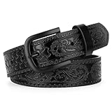 VONMELLI Western Cowboy Belt for Men, Cowboy Genuine Leather Belt Embossed Mens Western Belts for Jeans, Black M