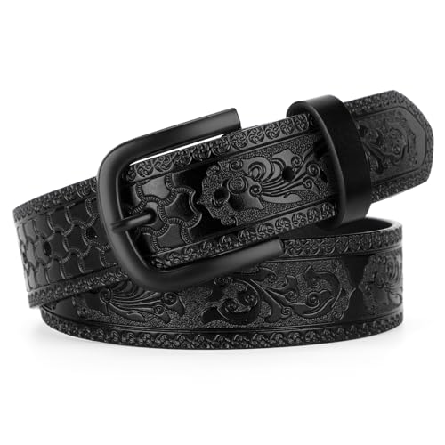 VONMELLI Western Cowboy Belt for Men, Cowboy Leather Belt Embossed Mens Western Belts for Jeans