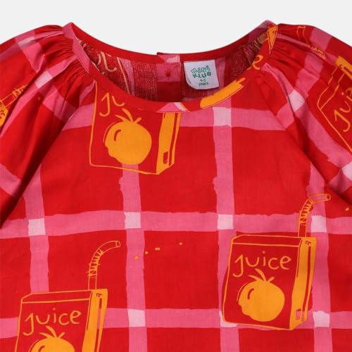 Image of miniklub Girls Boat Neck Knee Length Woven Cotton Dress (Red Color)