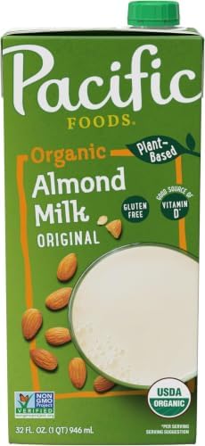 Pacific Foods Original Organic Almond Milk, Plant Based Milk, 32 oz Carton (Pack of 5)