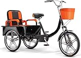 YUSIWOAL Large Rickshaw Tricycle with Pedals,Mobility Trike with Foldable Back Seat,Cruiser Trike with Back Cargo Cabin,Hydraulic Front Fork,3 Wheels Bicycle(Black,Spoke Wheel)