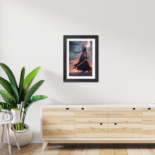 Image of TenorArts Ichigo Kurosaki Poster Bleach Anime Laminated Posters Photo Frame Painting with Matt Finish Black Textures (12inches x 9inches)