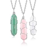 XIANNVXI 3Pcs Crystal Stone Necklaces for Women Rose Quartz Necklaces Clear Quartz Necklaces Green...