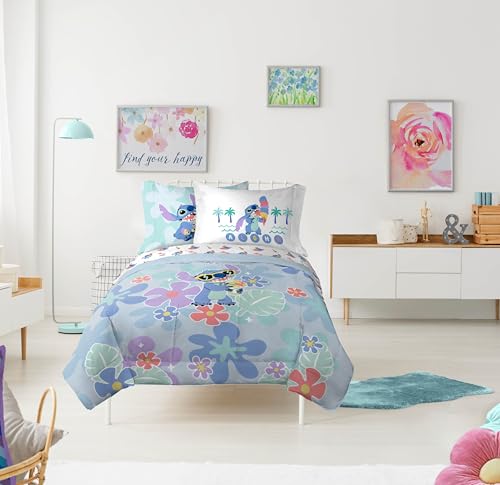 Image of Disney Lilo and Stitch Twin Comforter Set 5 Piece Kids Bedding, Multi | Bed in a Bag, Comforter Sheets Sham Pillowcase, Official Product, Soft Microfiber, Machine Washable, Easy Care, Girls Gift
