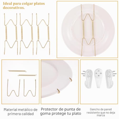 Miniatura 3 de 6 Colgadores De Platos Para La Pared, 6 8 10 Pulgadas, Soporte De Alambre Invisible Con 6 Ganchos De Pared Para Platos Decorativos De 6 A 10,5 Pulgadas, Platos Antiguos Y Arte 6 8 10 Pulgadas