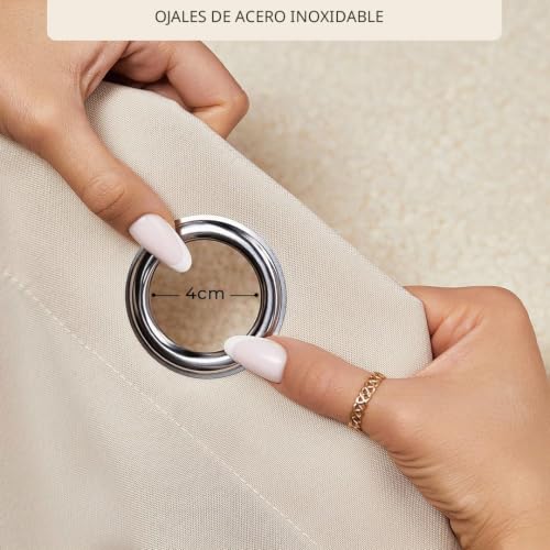 Cortina con ojales plateados de caída elegante y tejido beige claro 4