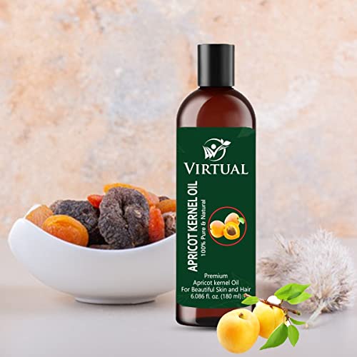Image of VIRTUAL Pure Apricot Kernel Oil For Shine Hair, Skin Care, Moisturising Dry Skin & Cold Pressed Natural Oil (180ml)-Pack of 2