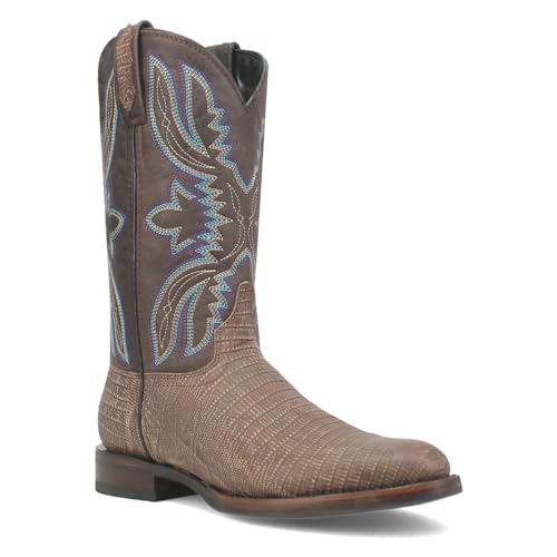 Dingo Mens Saw Buck Embroidered Lizard Print Round Toe Casual Boots Mid Calf - Brown2