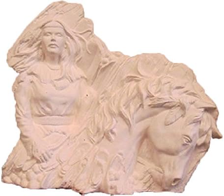 Native Maiden Carved with Horse 8 Ceramic Bisque, Ready to Paint