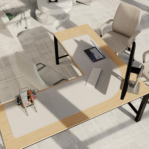 Image of Chihein 53.2 inch x 65 inch x 19.7 inch L Shaped Leather Desk Mat - Big Gaming Corner Desk Pad, Non-Slip Waterproof Surface, Easy to Clean, Perfect for Office, Home (Gray /White)