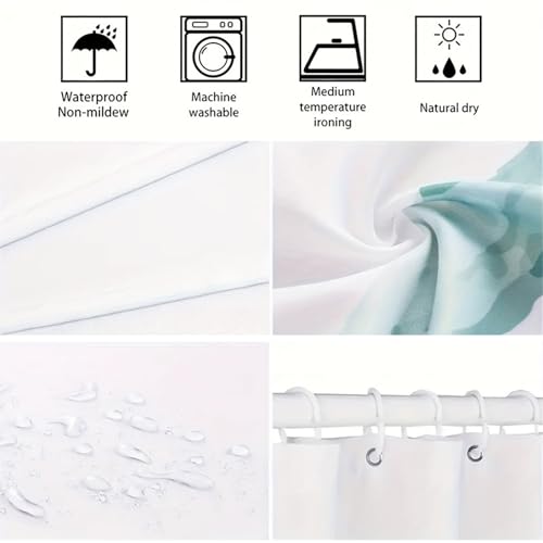 Shower Curtain Mould Proof Mildew Resistant, 183*183cm Waterproof Retro Curtain Showers, Polyester Fabric Mountain Forest Pattern Bathtub Curtain with 12 Hooks, Quick Dry Washable Bathroom Curtains - Image 3