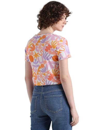 Image of ONLY Women Pure Cotton Regular Abstract Printed Round Neck Crop T-Shirt