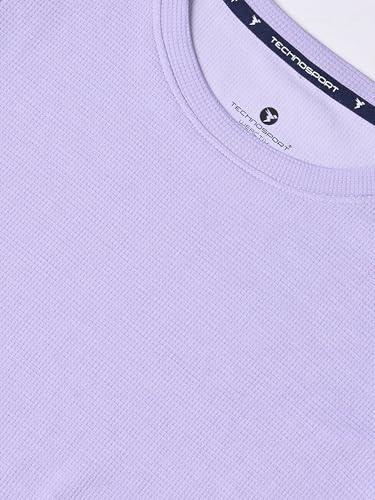 Image of TECHNOSPORT Women Relaxed Fit Cubic Melange Round Neck T-Shirt | Quick Dry Polyester Casual Tee with UPF 50+ UV Protection, Anti-Microbial & Double Cool Technology