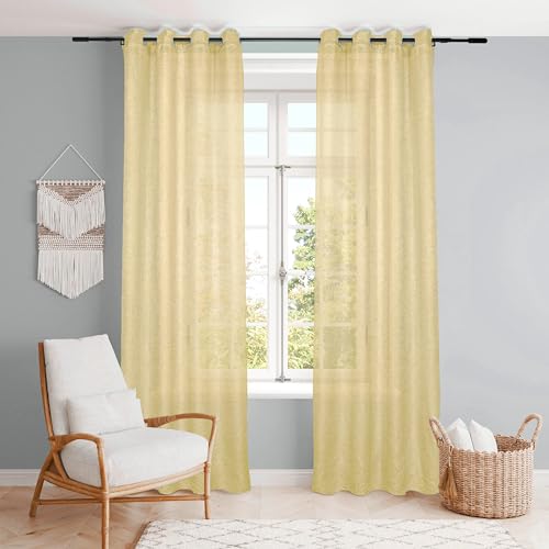 Dalina Texteil -Cortina Translucido Liso para Ventana - Cortina con Ojales Poliéster Color Sólido para Salón Dormitorio 1 Pieza 140x260cm, Color Crema.