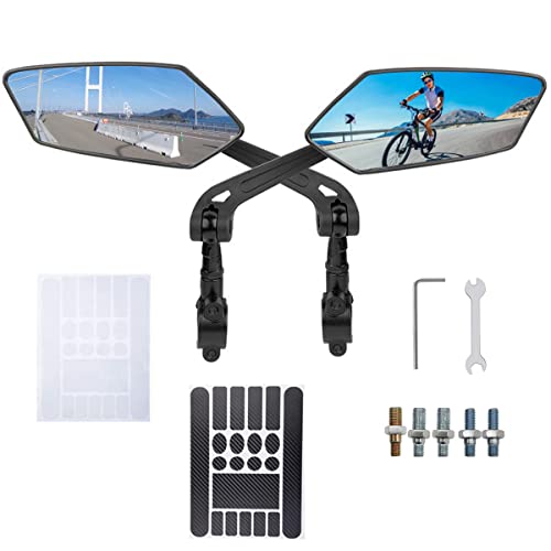 2 PCS Espejo Retrovisor de Bicicleta, CoatCool 360° Rotativo Adjustable Retrovisor Manillar Bici Universal Espejos Bicicleta con 40 Pcs Película Protectora para Bicicleta Montaña Eléctrica Carretera Cover