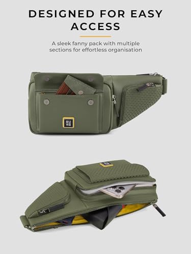 Image of EUME Kinetic Fanny Sling Bag | Waist Bag for Men & Women | Crossbody Waist Pouch with Zippered Compartments & Adjustable Strap | Olive Green