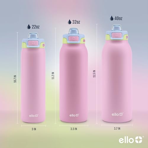 Image of Ello Pop & Fill Insulated Stainless Steel Water Bottle with Quick Fill Lid, Leakproof Locking, Sip or Chug Spout, BPA-Free, Double Wall Vacuum Insulated for Sports, Travel & School- 22oz / 32oz / 40oz